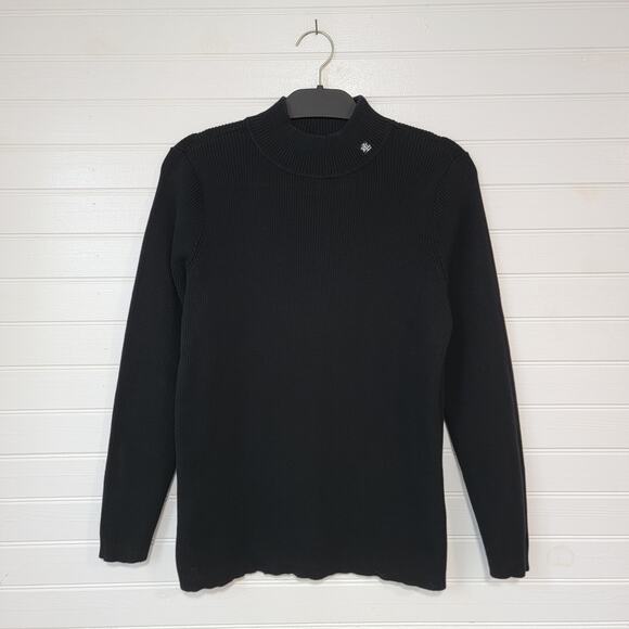 Ralph Lauren LRL Plus Size 1X Mock Neck Cotton Turtleneck Sweater Ribbed Black - Picture 1 of 7